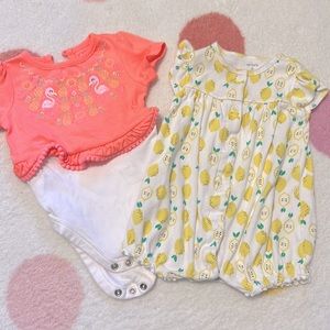 Cute lemon bubble romper and flamingo top for 6 month old